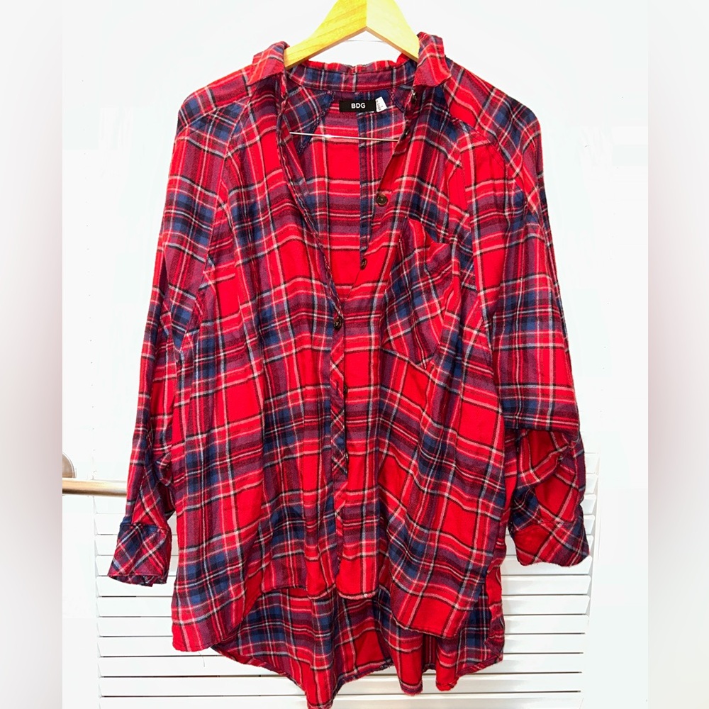 BDG Vibrant Red and Blue Plaid Shirt